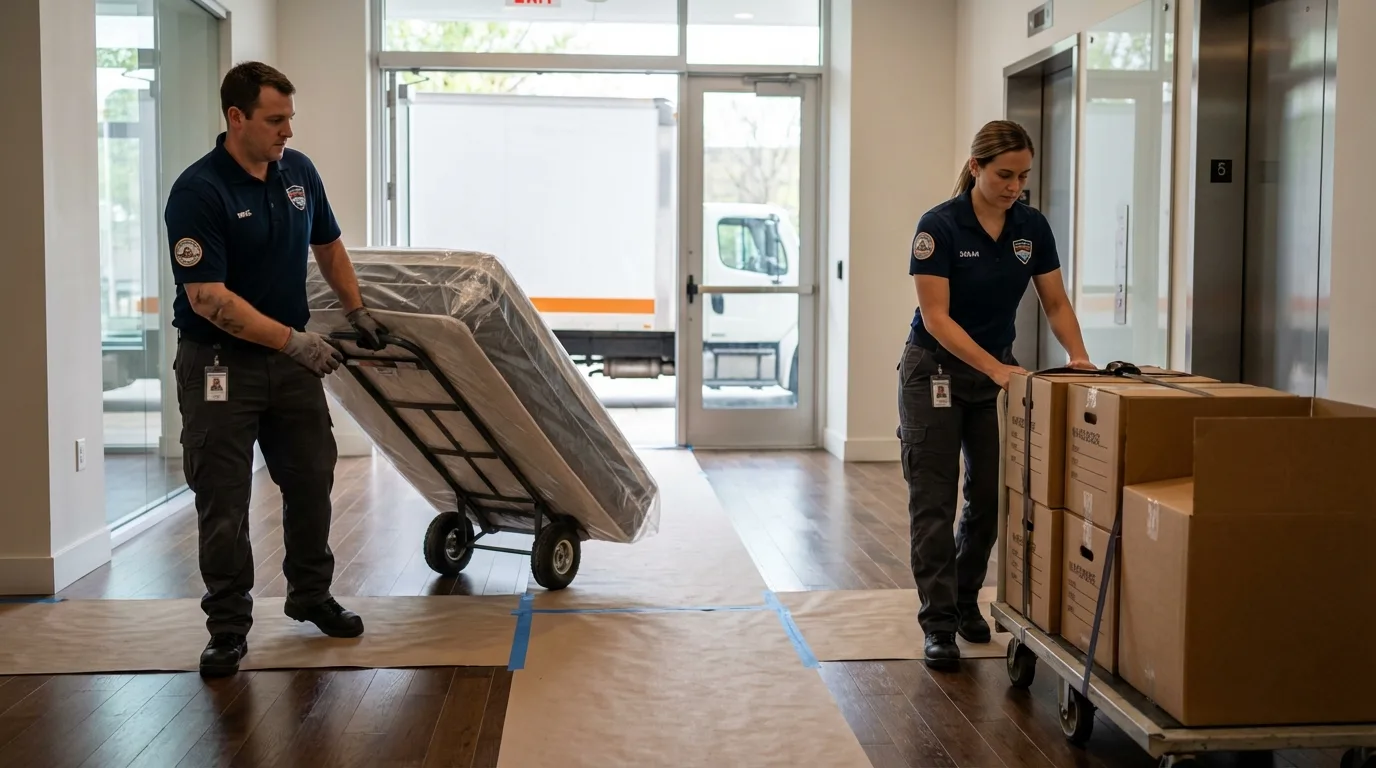 Professional apartment movers loading elevator in Sayreville, NJ